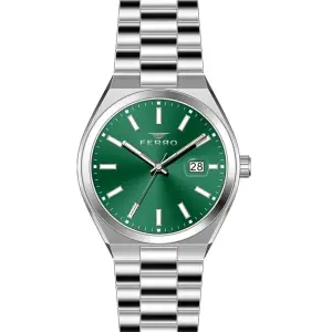 Ferro Women's Green Sunburst Dial Stainless Steel Analog Watch with Date Display MS Department Store Oman