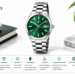 Ferro Women's Green Sunburst Dial Stainless Steel Analog Watch with Date Display MS Department Store Oman
