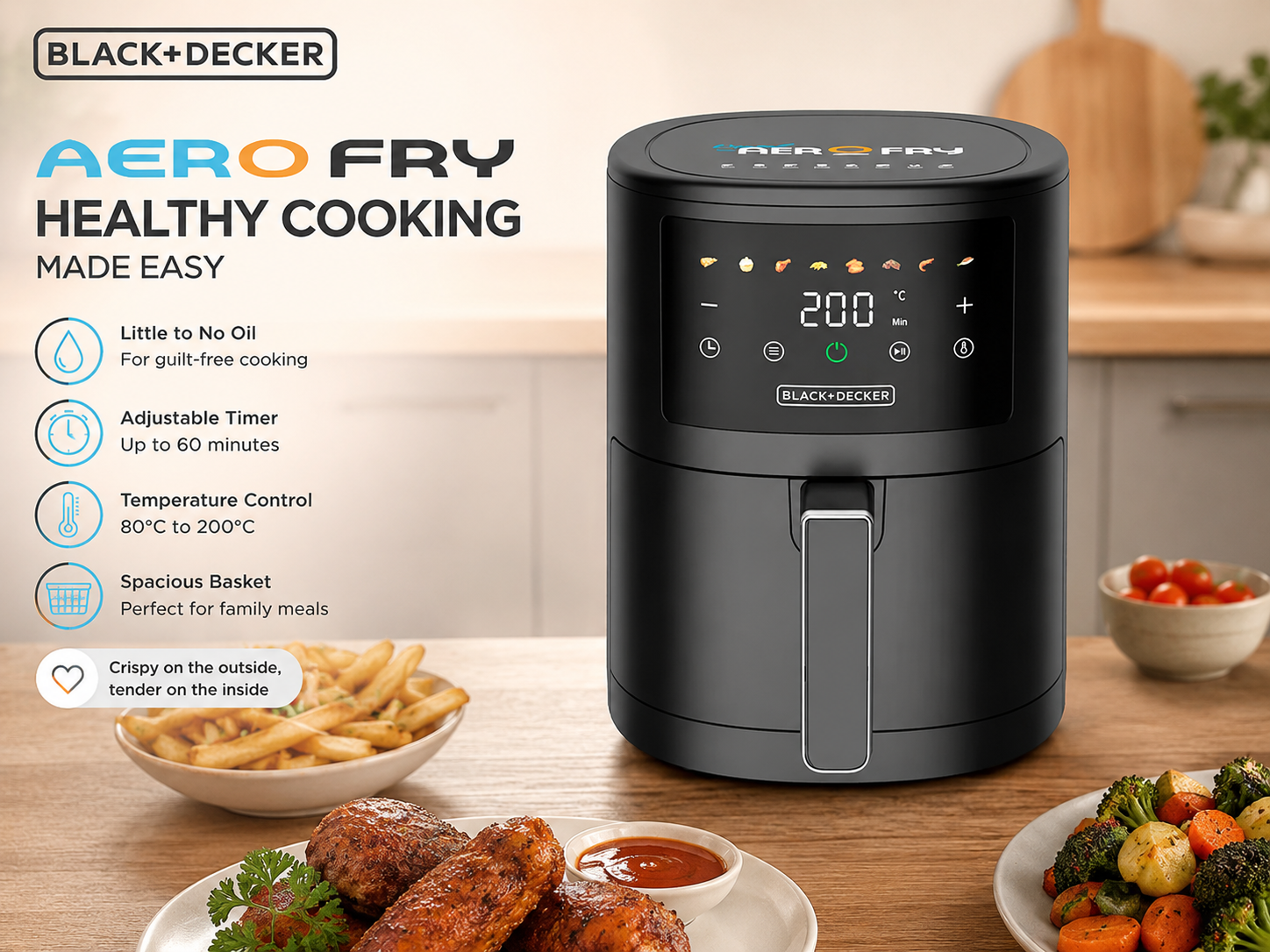 Black+Decker Aerofry 8 In 1 3.5L Digital Air Fryer, 1500W MS Department Store Oman