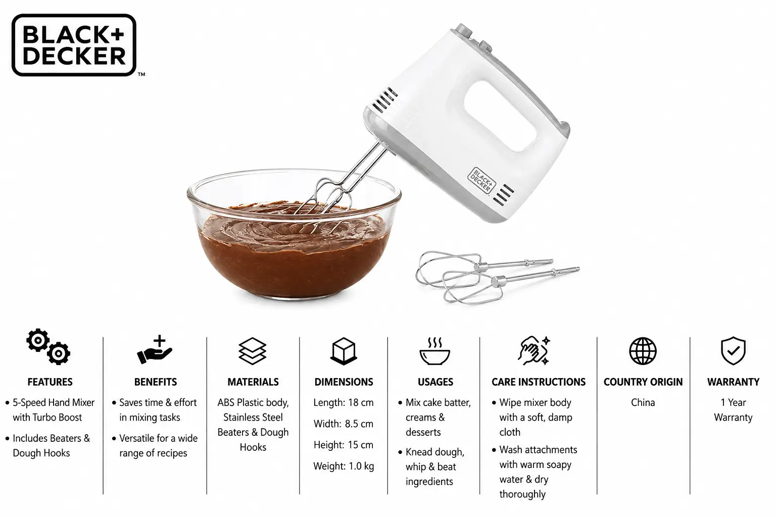 Black+Decker 300W Hand Mixer MS Department Store Oman