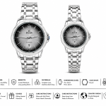 Sveston Two-Tone Couple Watch Set – Black Dial with Silver & Gold Stainless Steel Strap – Assorted MS Department Store Oman