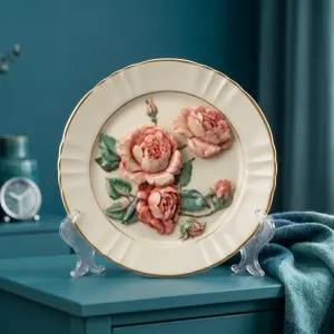 Raised Relief Rose Floral Decorative Porcelain Plate MS Department Store Oman
