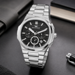 Ferro Men's Stainless Steel Chronograph Watch with Black Textured Dial & Date Display MS Department Store Oman
