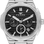 Ferro Men's Stainless Steel Chronograph Watch with Black Textured Dial & Date Display MS Department Store Oman