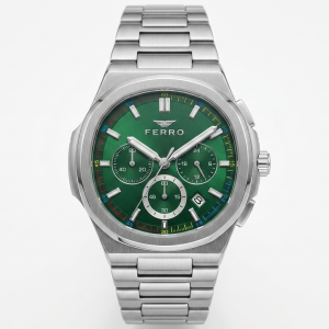 Ferro Women’s Silver Stainless Steel Chronograph Watch with Green Dial MS Department Store Oman
