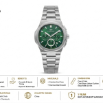 Ferro Women’s Silver Stainless Steel Chronograph Watch with Green Dial MS Department Store Oman