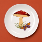 Whimsical Mushroom And Butterfly Illustration Decorative Plate MS Department Store Oman