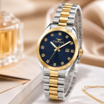 Ferro Women's Two-Tone Stainless Steel Analog Watch with Blue Crystal Dial & Date Display MS Department Store Oman