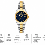 Ferro Women's Two-Tone Stainless Steel Analog Watch with Blue Crystal Dial & Date Display MS Department Store Oman