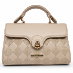 ANGELPOLO Beige Nude Quilted Top-Handle Satchel with Turn-Lock Closure