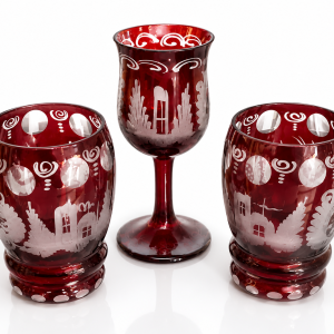 Etched Ruby Red Bohemian-Style Glassware Set MS Department Store Oman