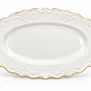Solecasa 12.73"Oval Plate White With Golden Rim MS Department Store Oman