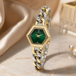 Ferro Women's Hexagon Green Dial Two-Tone Chain Strap Analog Watch MS Department Store Oman