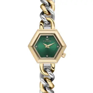 Ferro Women's Hexagon Green Dial Two-Tone Chain Strap Analog Watch MS Department Store Oman