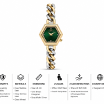 Ferro Women's Hexagon Green Dial Two-Tone Chain Strap Analog Watch MS Department Store Oman