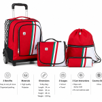 WIRES NEW WHEELS TROLLEY + SHOLDER 18" WITH LUNCH BAG, PENCIL CASE & GYM BAG RED + WHITE MS Department Store Oman