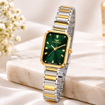 Ferro Women's Two-Tone Rectangular Green Dial Analog Watch – Stainless Steel Bracelet MS Department Store Oman