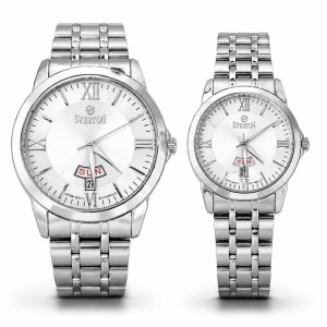Sveston Couple Analog Stainless Steel Silver Watch Set with Day & Date Display – Assorted MS Department Store Oman
