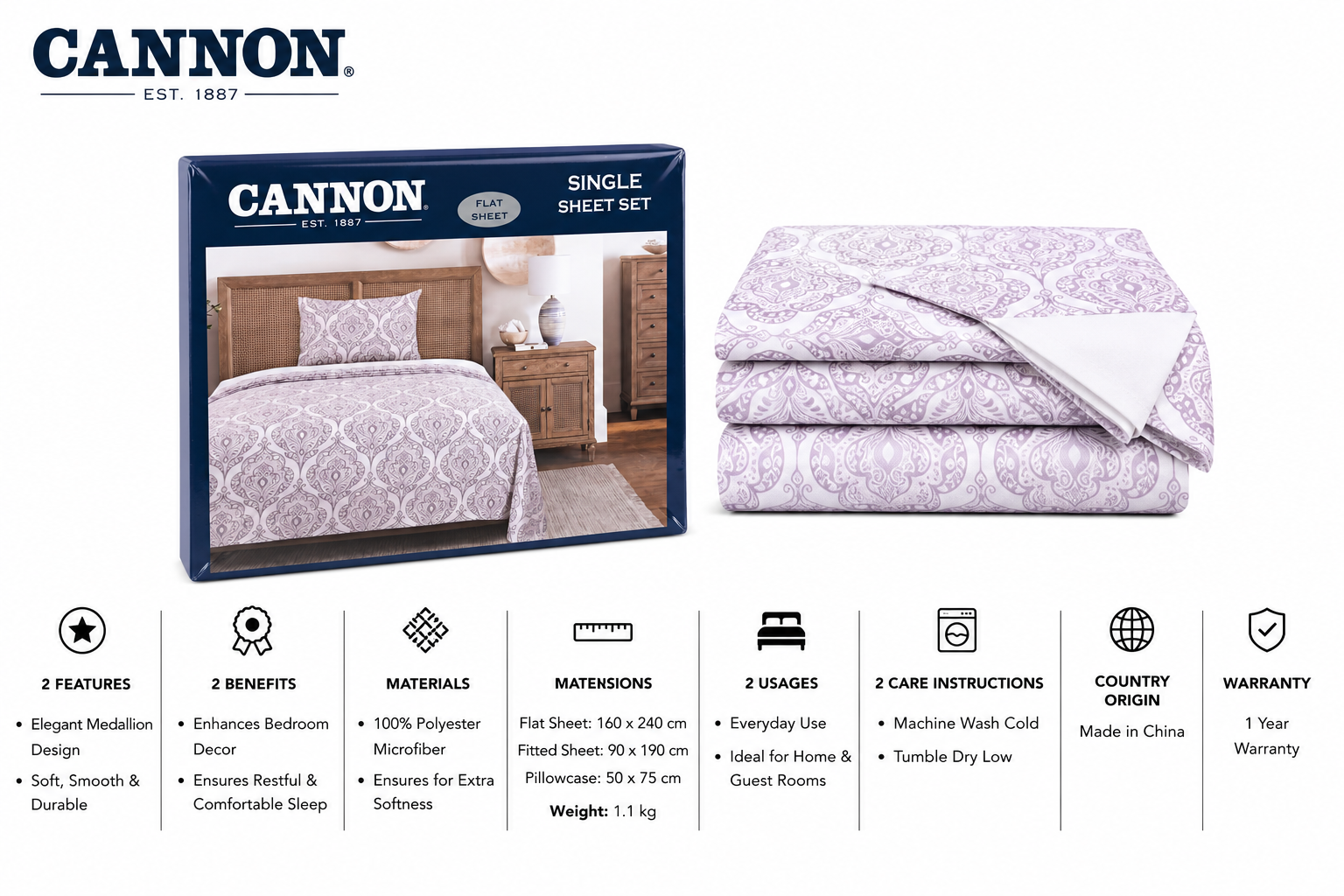 Cannon Bedsheet Single 2Pc MS Department Store Oman