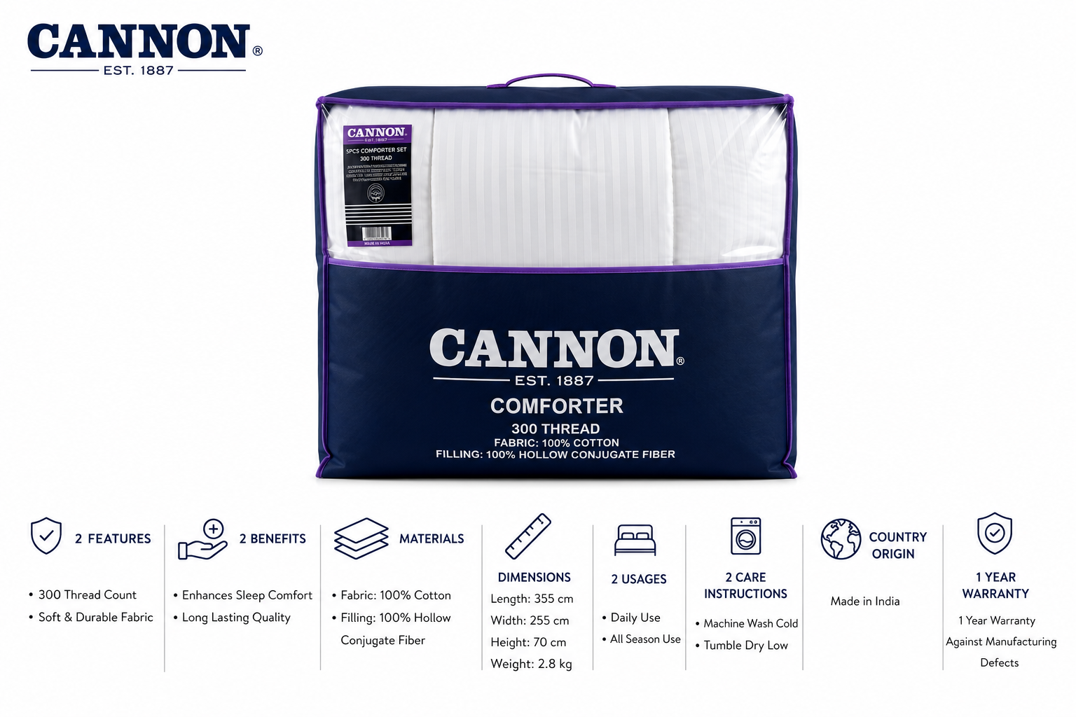 Cannon 300Tc King Comforter 5Pc MS Department Store Oman