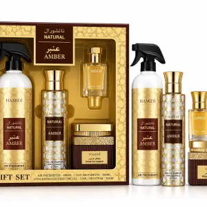 Hamidi Natural Amber 4 Pc Gift Set Air Freshner 480Ml+Edp 100Ml+Muattar 50Gm+Cpo 12 Ml