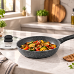 Angela Granite Non-Stick Frying Pan with Glass Lid – 20 cm MS Department Store Oman