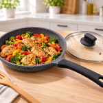 Angela Granite-Look Frying Pan with Glass Lid – 24 cm MS Department Store Oman