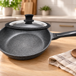 Angela Granite-Look Frying Pan with Glass Lid – 26 cm MS Department Store Oman