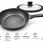 Angela Granite-Look Frying Pan with Glass Lid – 26 cm MS Department Store Oman