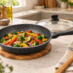 Angela Granite Non-Stick Frying Pan with Glass Lid – 30 cm MS Department Store Oman