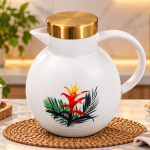 Angela White Vacuum Flask with Tropical Floral Design and Gold Lid MS Department Store Oman