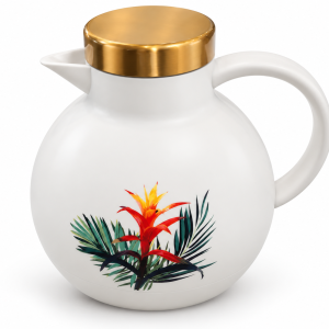 Angela White Vacuum Flask with Tropical Floral Design and Gold Lid MS Department Store Oman