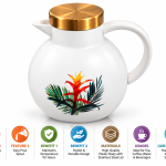 Angela White Vacuum Flask with Tropical Floral Design and Gold Lid MS Department Store Oman