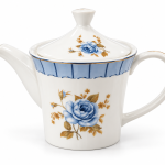 Angela White Teapot with Blue Rose Design and Gold Trim MS Department Store Oman