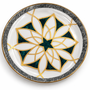 Angela Emerald and Gold Geometric Dinner Single Plate with Black Marble-Effect Border – 20 cm MS Department Store Oman