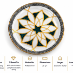 Angela Emerald and Gold Geometric Dinner Single Plate with Black Marble-Effect Border – 20 cm MS Department Store Oman