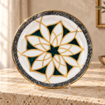 Angela Emerald and Gold Geometric Dinner Single Plate with Black Marble-Effect Border – 20 cm MS Department Store Oman