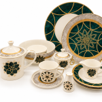 Angela Emerald and Gold Floral Ceramic Dinnerware and Tea Set MS Department Store Oman