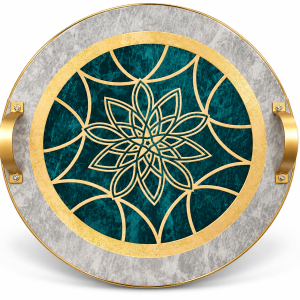Angela Emerald and Gold Mandala Round Serving Tray with Gold Handles – 30 cm MS Department Store Oman
