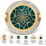 Angela Emerald and Gold Mandala Round Serving Tray with Gold Handles – 30 cm MS Department Store Oman