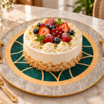 Angela Emerald and Gold Mandala Round Serving Tray with Gold Handles – 30 cm MS Department Store Oman