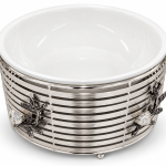 Angela Elegant Round Buffet Serving Stand with White Bowl, Silver-Tone Metal Frame and Decorative Floral Design