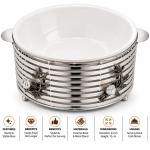 Angela Elegant Round Buffet Serving Stand with White Bowl, Silver-Tone Metal Frame and Decorative Floral Design