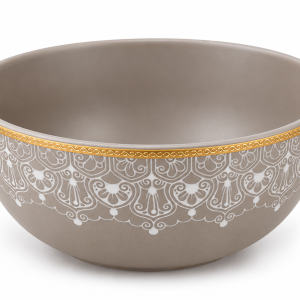 Angela 6 Pieces Set Decorative Grey Ceramic Serving Bowl with Gold Trim-15 cm