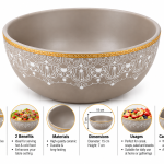 Angela 6 Pieces Set Decorative Grey Ceramic Serving Bowl with Gold Trim-15 cm
