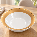 Angela White Bowl Set of 6 with Gold Geometric Border – 20 cm MS Department Store Oman