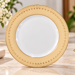 Angela White Dinner Single Plate with Gold Tulip Border – 28 cm MS Department Store Oman