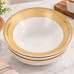 Angela White Soup Plate Set of 6 with Gold Tulip Border – 14 cm MS Department Store Oman
