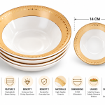 Angela White Soup Plate Set of 6 with Gold Tulip Border – 14 cm MS Department Store Oman