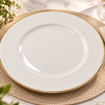 Angela White Dinner Single Plate with Embossed Border and Gold Rim – 20 cm MS Department Store Oman